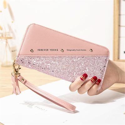 China Fashion Long Women's Wallet PU Sequins Patchwork Ladies Wallets Waterproof and Leather Women Purses for sale