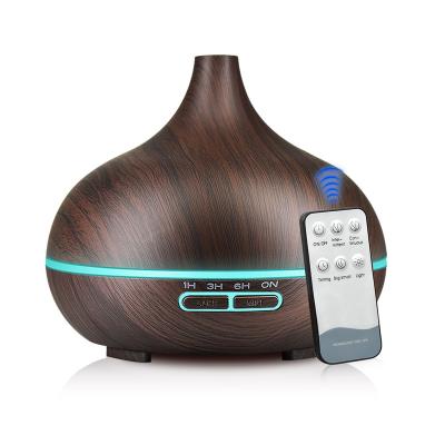 China Hot Sale Car Essential Oil Diffuser 500ml Grain Aromatherapy Remote Control Wooden Electric Purifier Ultrasonic Air Humidifier for sale