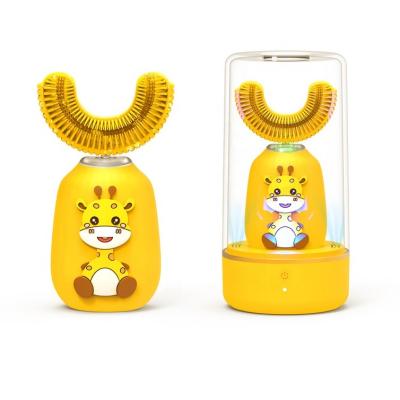 China U Shaped Toothbrush Cartoon Radio Charging 360 Smart Waterproof Ultrasonic Toothbrush Children Electric Toothbrushes IPX7 Timer Kids for sale