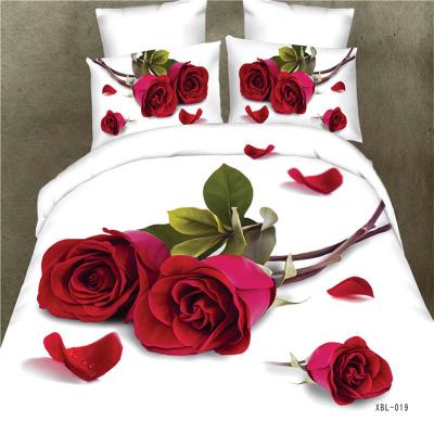 China Nondisposable On Sale Soft White 3D Floral Printed Pillowcase Duvet Cover Set, Elegant Rose Print Bedspread Set Bedroom Bedding Set for sale