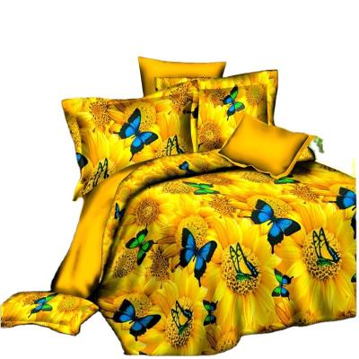 China Nondisposable Skin-friendly Natural Duvet Cover Bedding Set , 3D Print Floral Butterfly Polyester Comforter Bed Set for sale