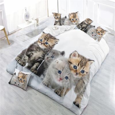 China Nondisposable Animals Design 3D Printing Queen Size Duvet Cover Bedding Set, New Release Cute Cat Printing 4 Pcs Bedding Set for sale