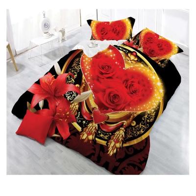 China Rose Design Red Cozy Nondisposable 3D Printed Comforter Bedding Set, Elegant Winter Bedroom Comforter Bed Set for sale