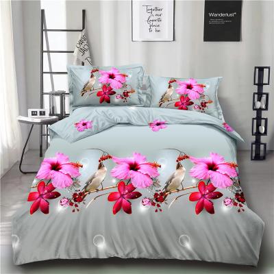 China 100% Set, Nondisposable Luxury 4 PCs Polyester Comforter Bed Set Skin-friendly Queen Size Flower Print Duvet Cover Bedding for sale