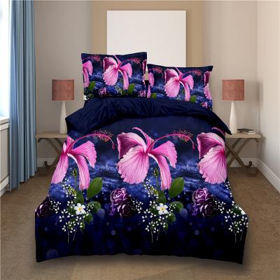 China Nondisposable Dark Blue Full Size Flower Print Bedroom Bedding Set , New Elegant Quilting Comforter Bedding Set for sale