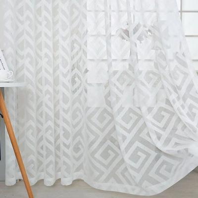 China Blackout Canvas Geometric Pattern Window Curtains Pure Elegant Solid White For Bedroom Living Room for sale