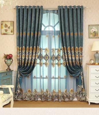 China European luxury blackout curtain curtains and drapes embroidered fabric blackout living room villa curtain for sale