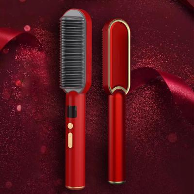 China Ion to stroke hot sale professional ceramic flat iron curly hair straightener brush home use for sale