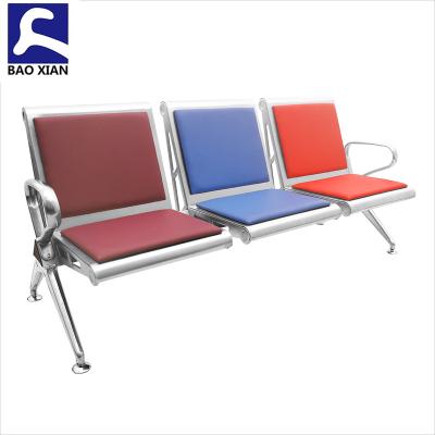 China Modern High Quality 3 Seat PVC Cushion Stainless Steel Chair Airport Waiting Chair for sale