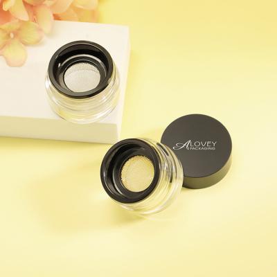 China Cosmetic Powder Setting Container Round Black Lid 5g Plastic Loose Powder Jar Loose Powder Jar With Mesh Strainer for sale