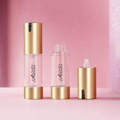 China Other Base Container 15ml Round Luxury Plastic Lotion Bottle With Gold Pump for sale