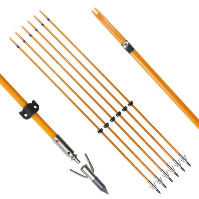 China High Quality Bowfishing 8MM Fiberglass Solid Shaft Orange Color Hunting Arrows With Broadhead Steel Plastic Nock For Bowfishing for sale