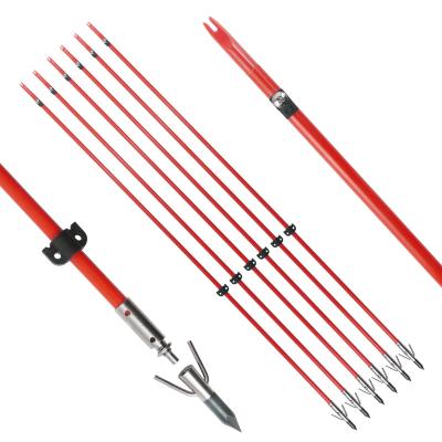 China High Quality Bowfishing 8MM Fiberglass Solid Shaft Red Color Hunting Arrows With Broadhead Steel Plastic Nock For Bowfishing for sale