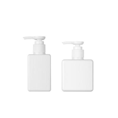 China Cosmetic Hot Sale PETG 100ml 250ml White Square Lotion Shampoo Shower Gel Plastic Sprayer Pump Bottle Set for sale