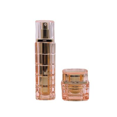 China Acrylic Cosmetic Bottle Lotion Jars Set Plastic Bottle Cream Cosmetic Bonzer Square Jar for sale