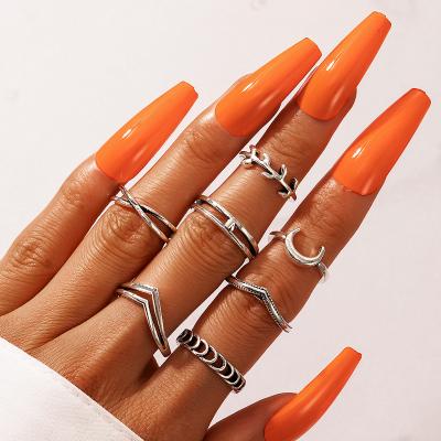 China Ring 7 Piece Set Alloy Listing New Moon Leaves Ring Set Creative Ring 7-Piece Set for sale