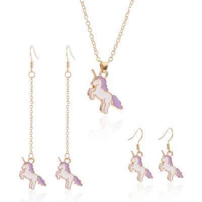 China TRENDY New Fashion Simple Multicolor Unicorn Children's Necklace Earring Set for sale