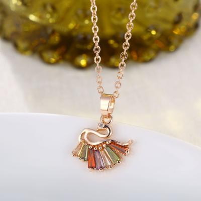 China Vintage Fashion Rose Golden Swan Rectangle Zircon Necklace Pendant Necklace for sale