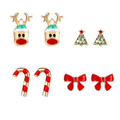 China FASHIONABLE Cute Christmas Tree Deer Bow Christmas Tree Deer Earring Main Jewelry Set For Women for sale