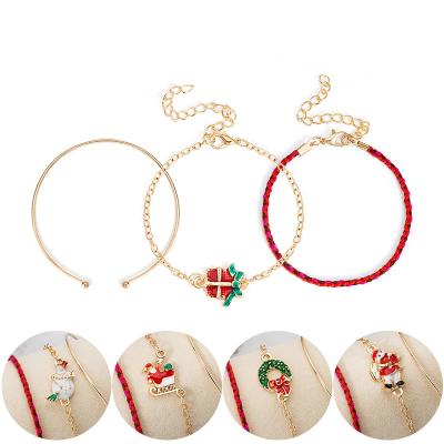 China New Cute Handmade Lucky Red Rope Dangle Adjustable Bracelets Women Christmas Tree Woven Snowflake Bangles Pendant Bracelets For Women for sale