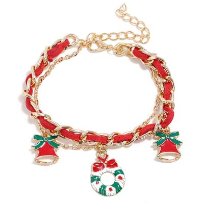 China Christmas Tree Snowflake Alloy Drop Oil Charm Bracelet Christmas Fashion Jewelry New Beautiful for sale