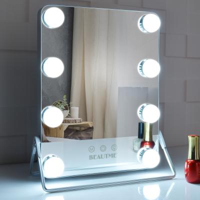 China Wholesale Touch Lighted Mirrors Bedroom 3Color Hollywood 8bulbs Light Up Led Vanity Table Makeup Mirror for sale