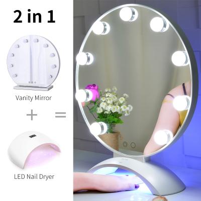 China White Smart Lighted Makeup Dressing Table Mirror 9 LED Bulbs Table Top Lighted Cosmetic Mirror For Nail Salon Dressing Room Bedroom for sale