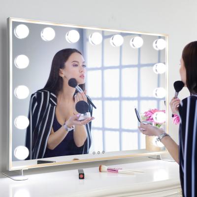 China Hollywood Salon Vanity Makeup Lighted Square Desk Mirror Kit Bulbs Set Bedroom Beauty Table With Led Lights For Make Up for sale