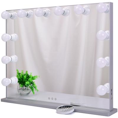 China Frameless Lighted Hollywood Vanity Mirror With 12 Bulbs Beauty LED Makeup Lights Desktop Mirror for sale