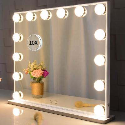 China Hollywood Vanity Lighted Makeup Mirror Standing Salon Mirror With Led Lights for sale