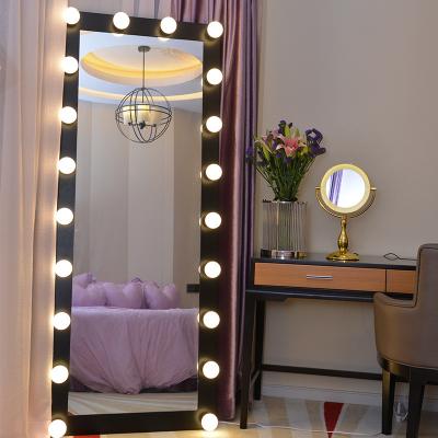 China Art Decor Hollywood Full Length Mirror Salon Makeup Vanity Body Floor Standing Mirror With Bulbs for sale