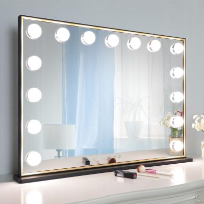 China Hollywood Lighted Vanity Table Vanity Mirror with Lights 15 LED Bulbs Cosmetic Makeup Mirror for sale