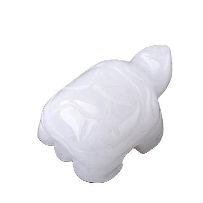 China Wholesale Globe Hand Carved Crystal Tortoise White Jade Animals Natural Healing Stone Ore Mineral Crafts for sale