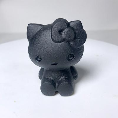 China Natural China Healing Stone Cute Cartoons Hand Carving Obsidian Cat Figurine Ornaments For Children Gift for sale