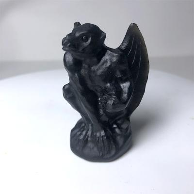 China China High Quality Natural Hade-carved Figurine Ornaments Obsidian Bat Healing Animated Quartz for sale