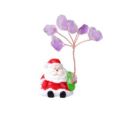 China Lucky Tree Stone Mineral Ornaments Natural Healing Globe Amethyst Figurine Christmas Stone Decoration for sale