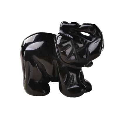 China Wholesale Globe Hand Carved Natural Crystal Elephant Obsidian Stone Animals Healing Stone For Crafts Home Decor for sale