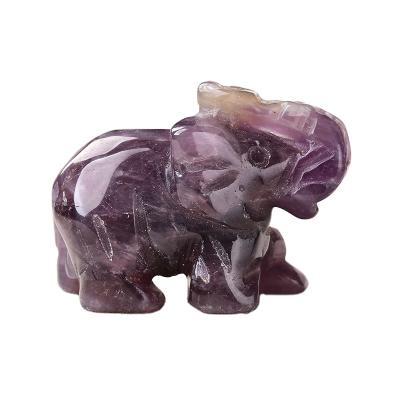 China Wholesale Globe Hand Carved Natural Crystal Elephant Amethyst Stone Animals Crafts For Home Decoration for sale