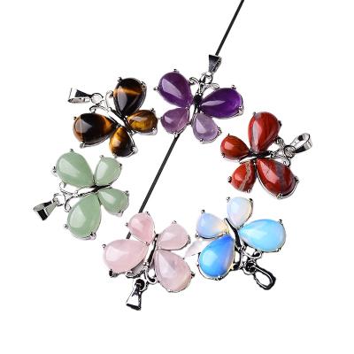 China FASHIONABLE Crystal Butterfly Shape Drop Shape Natural Amethyst Mineral Pendant For Men Women Jewelry for sale