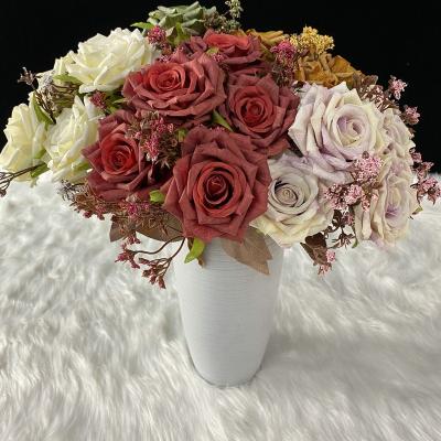 China TONGFENG 7 Main Bouquet Decorative Wholesale Indoor Dry Rose Flower Artificial Silk Wedding Party Ornaments for sale