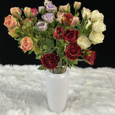 China TONGFENG 6 Main Bouquet Decorative Wholesale Indoor Dry Rose Flower Artificial Silk Wedding Party Ornaments for sale