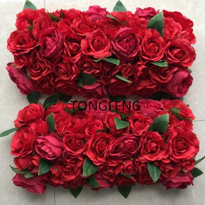 China Decorative Flowers 3D Plants Red Artificial Backdrop TONGFENG Flower Head Garlands Flowers Rows Panel Runner Arch Party Flower Wall Wedding for sale