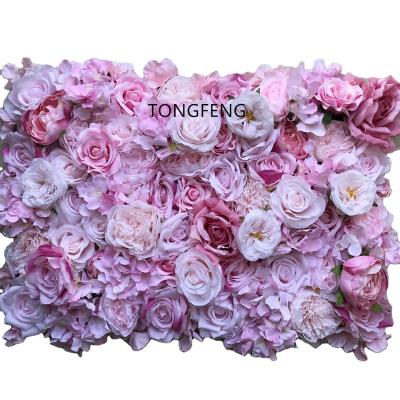 China TONGFENG Rose Peony 3D Artificial Silk Flower Wall Wedding Backdrop Decoration Flower Panel Runner Party Flower Head Rose Flowers for sale