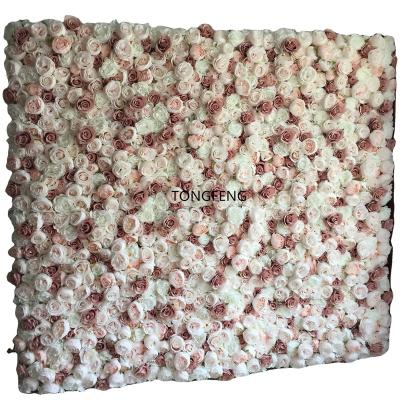 China TONGFENG Rose Peony 3D Artificial Silk Flower Wall Wedding Backdrop Decoration Flower Panel Runner Party Flower Head Rose Flowers for sale