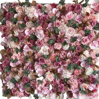 China TONGFENG Flower Head Plant Custom 4ft*8ft Pink 3D Roll Up Flower Wall Wedding Party Backdrop Decor Artificial Silk Vegetation Panel for sale