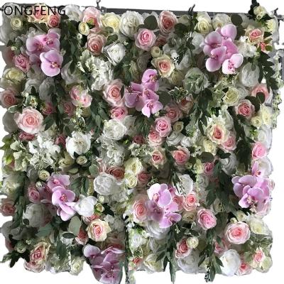 China TONGFENG 4ft*8ft 3D Rose Flower Head Roll Up Flower Wall Wedding Party Backdrop Decor Artificial Silk Flower Wall Vegetation Panel for sale