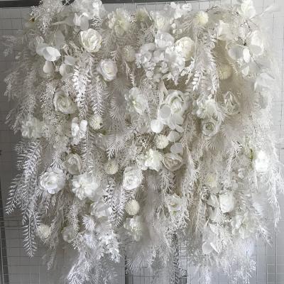 China 3d Roll Up Panel White Reed Plant Cloth Pampas Grass Flower Wall TONGFENG Artificial Silk Wedding Backdrop Home Decoration 3D Roll Up Wall for sale