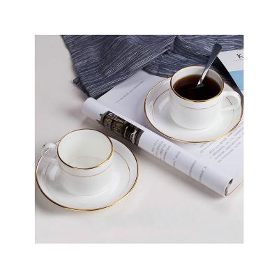 China Ceramic coffee cup bone china coffee cup small viable luxury simple household set pure line drawing gold afternoon tea set for sale