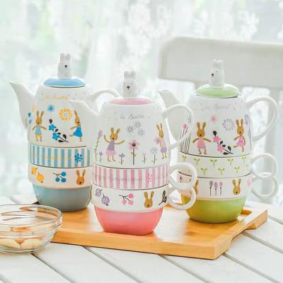 China 2022 factory direct wholesale viable promotion pink porcelain handle coffee cup teapot set for sale