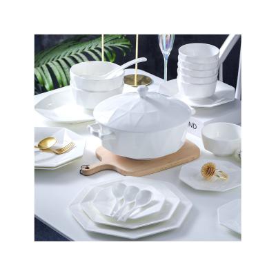 China Viable bone china dinnerware 46 heads 70 heads Jingdezhen ceramic dinnerware undercoat color bone china bowls and dishes pure white set for sale